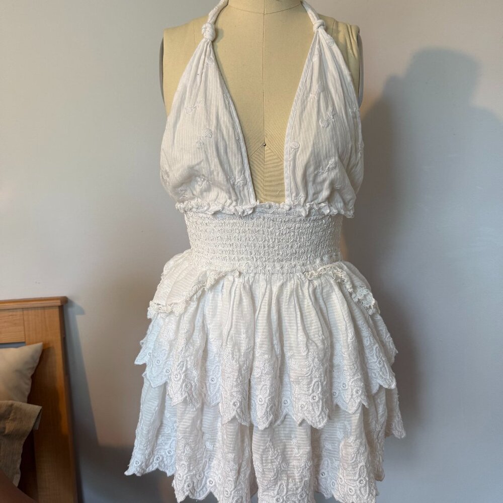 LoveShackFancy Deanna Halter Mini Dress White Size XXS Petite